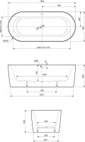 Акриловая ванна Cezares Metauro METAURO-INT-Central-180-80-60 180x80 см, отдельностоящая, белая, овальная, вклеенный каркас, со сливом-переливом, с донным клапаном
