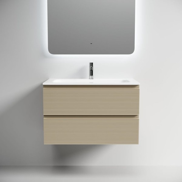 Тумба под раковину подвесная Sancos Folk 790х445х500 мм, c двумя ящиками оснащенными доводчиками, Капучино