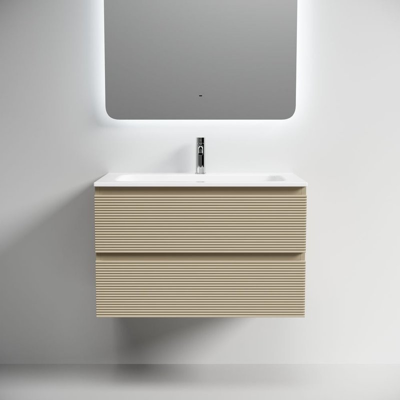 Тумба под раковину подвесная Sancos Folk 790х445х500 мм, c двумя ящиками оснащенными доводчиками, Капучино