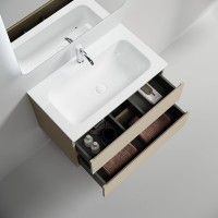 Тумба под раковину подвесная Sancos Folk 790х445х500 мм, c двумя ящиками оснащенными доводчиками, Капучино