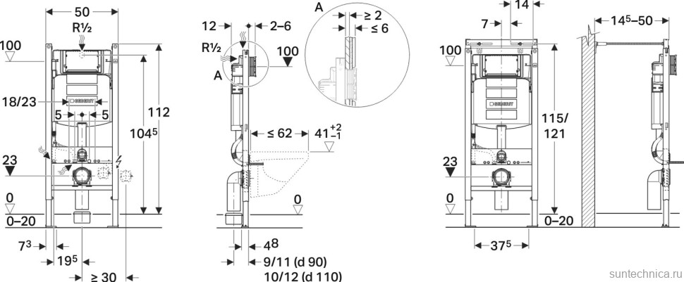 Система инсталляции для унитазов Geberit Duofix Sigma 12 Plattenbau 111.362.00.5