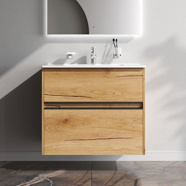 Тумба с раковиной AM.PM Sense 80 подвесная, 2 ящика, светлое дерево