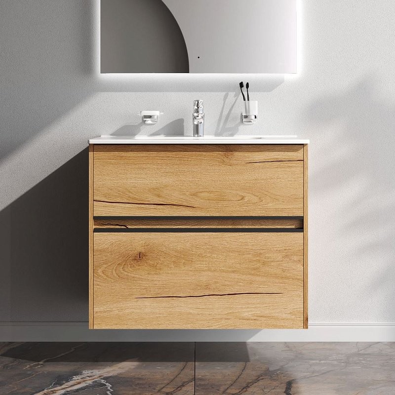 Тумба с раковиной AM.PM Sense 80 подвесная, 2 ящика, светлое дерево