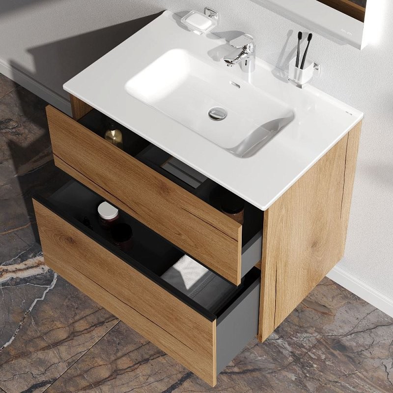 Тумба с раковиной AM.PM Sense 80 подвесная, 2 ящика, светлое дерево