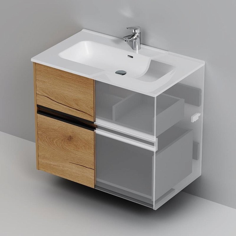 Тумба с раковиной AM.PM Sense 80 подвесная, 2 ящика, светлое дерево