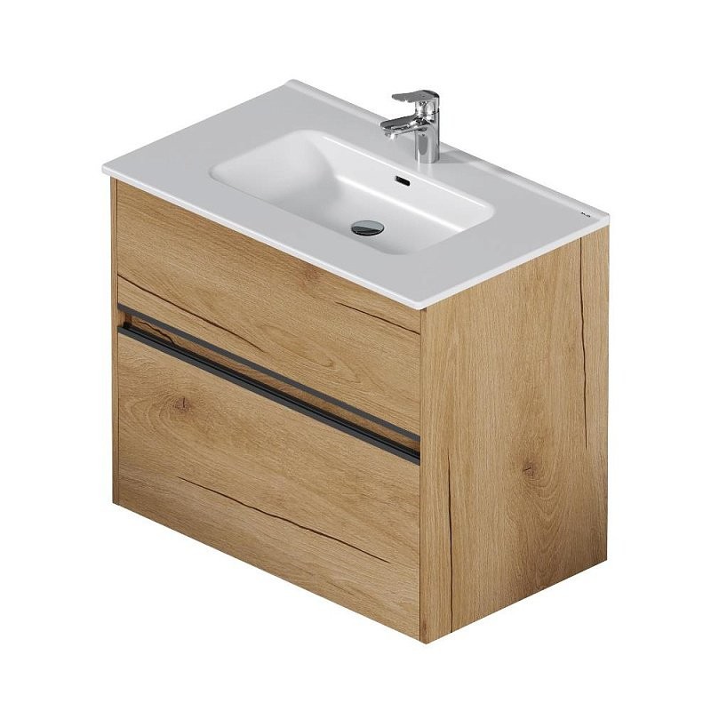 Тумба с раковиной AM.PM Sense 80 подвесная, 2 ящика, светлое дерево