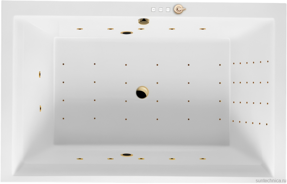 Акриловая ванна Excellent Crown Lux Nano 190x120 см, встраиваемая, с гидромассажем, белая, с каркасом, для двоих, со сливом-переливом, фурнитура золото