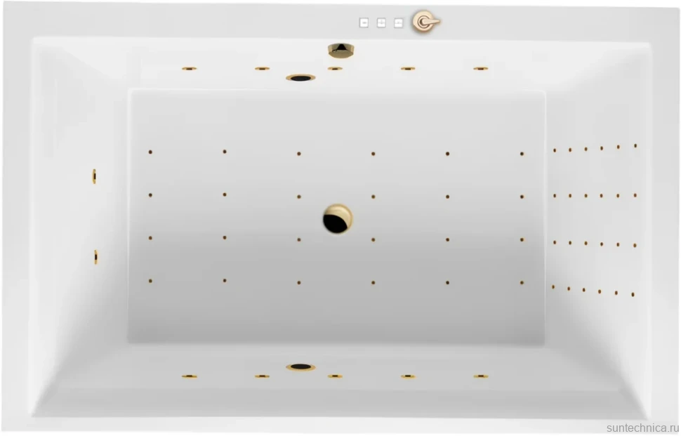 Акриловая ванна Excellent Crown Lux Nano 190x120 см, встраиваемая, с гидромассажем, белая, с каркасом, для двоих, со сливом-переливом, фурнитура золото