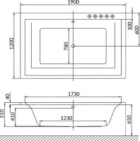 Акриловая ванна Excellent Crown Lux Nano 190x120 см, встраиваемая, с гидромассажем, белая, с каркасом, для двоих, со сливом-переливом, фурнитура золото