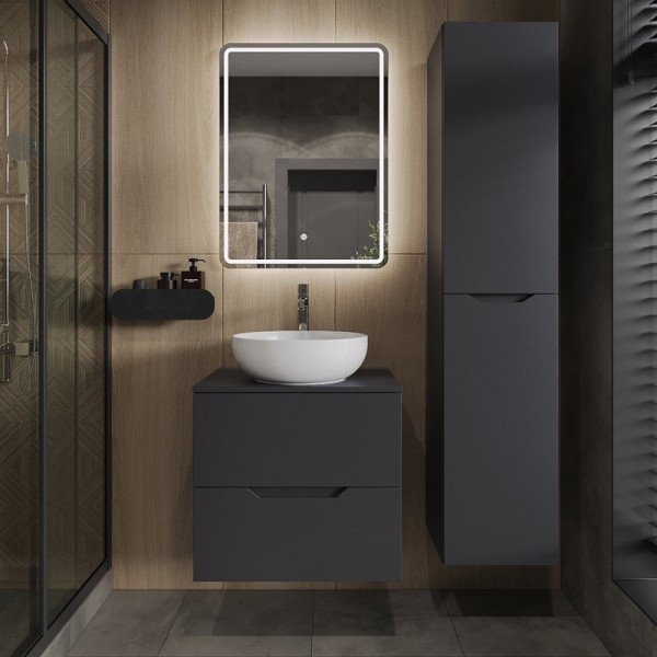 Мебель для ванной комнаты Orange Line 60 подвесная, 2 ящика, матовый графит с раковиной B07-420W