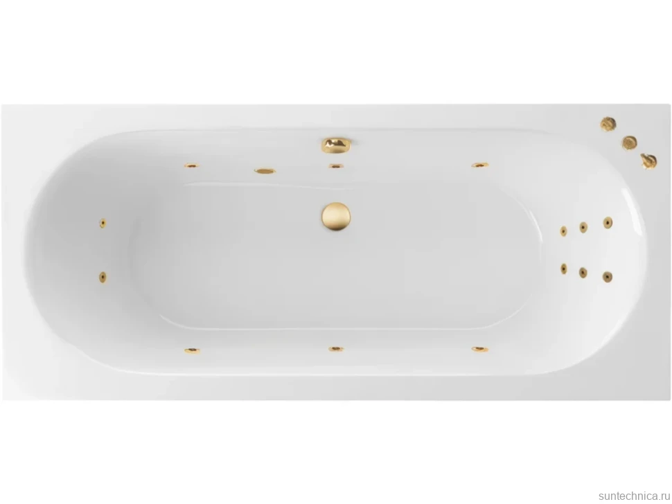 Акриловая ванна Excellent Oceana Slim Smart 170x75 см, встраиваемая, с гидромассажем, белая, с каркасом, со сливом-переливом, фурнитура золото