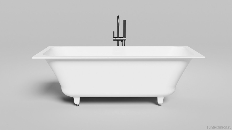 Ванна из искусственного камня Salini Orlanda Axis Kit S-Sense 170x75 см, встраиваемая, матовая белая, на ножках, с донным клапаном