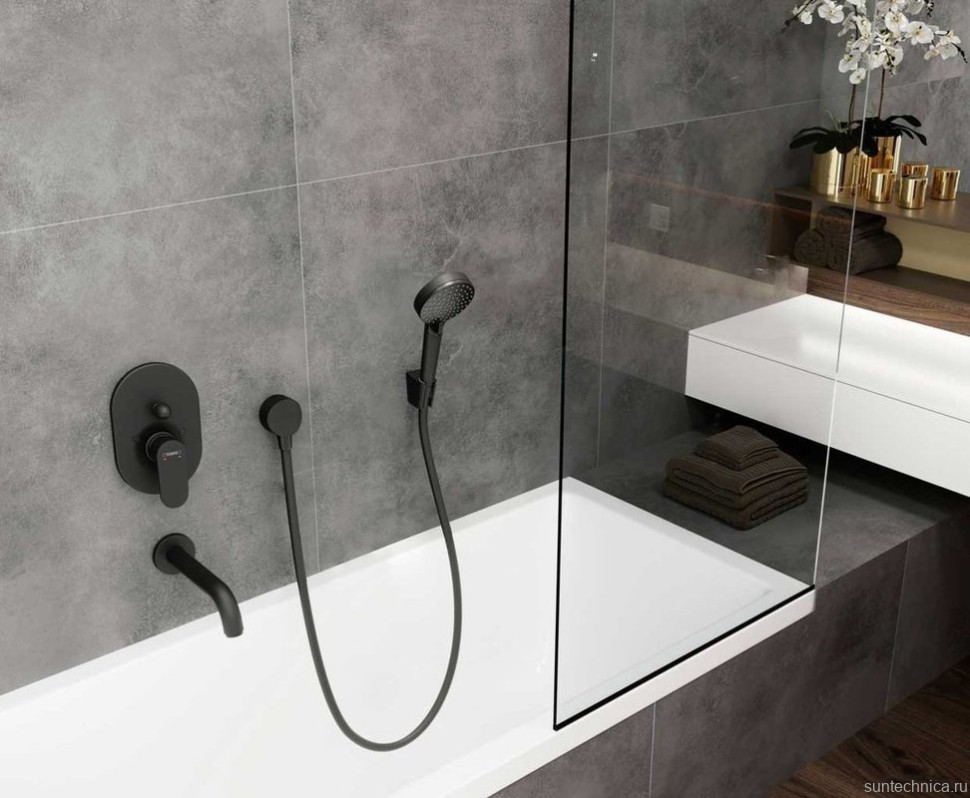 Встраиваемый смеситель для душа и ванны Hansgrohe Vernis Shape 71458670 матовый черный