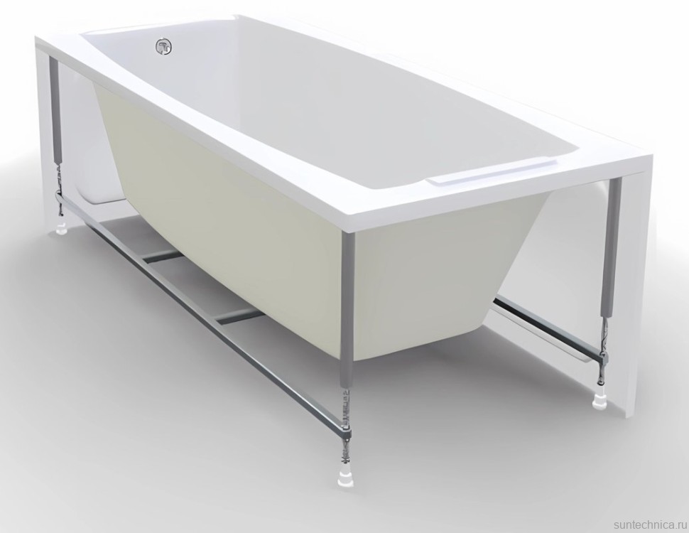 Акриловая ванна 1MarKa Aelita MG Премиум 165x75 см, пристенная, белая, с каркасом, с экраном, со сливом-переливом