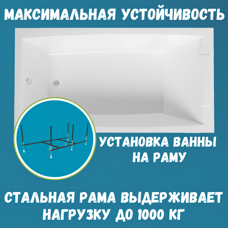 Акриловая ванна 1MarKa Aelita MG Премиум 165x75 см, пристенная, белая, с каркасом, с экраном, со сливом-переливом