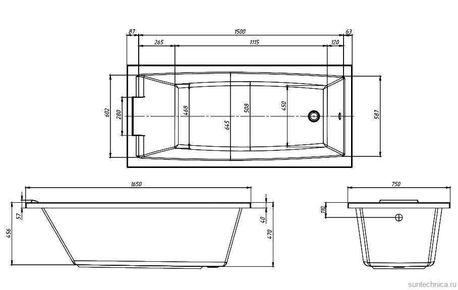 Акриловая ванна 1MarKa Aelita MG Премиум 165x75 см, пристенная, белая, с каркасом, с экраном, со сливом-переливом