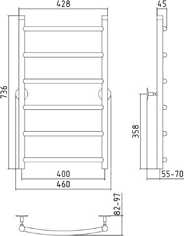 Полотенцесушитель водяной Стилье Универсал-50 00650-8040 75x45 см, глянцевый хром, лесенка