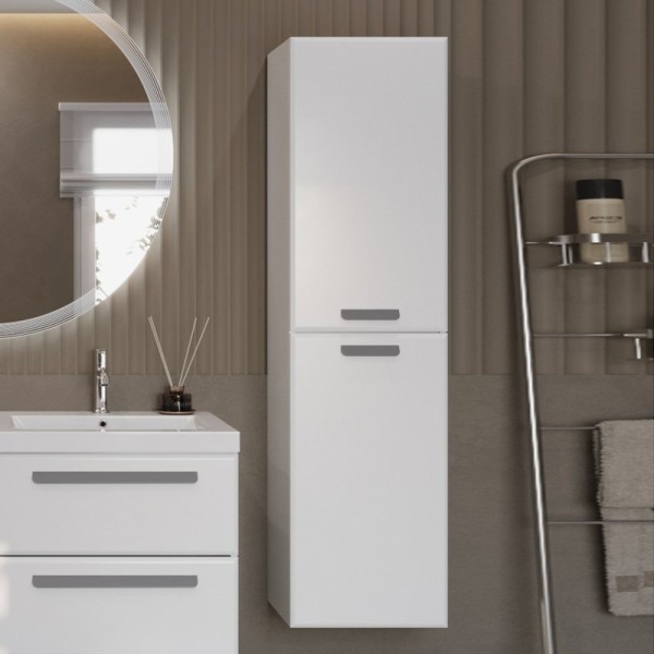 Шкаф пенал для ванной Cezares Eco 40 универсальный ручки серые, bianco lucido