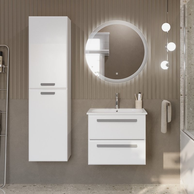 Шкаф пенал для ванной Cezares Eco 40 универсальный ручки серые, bianco lucido