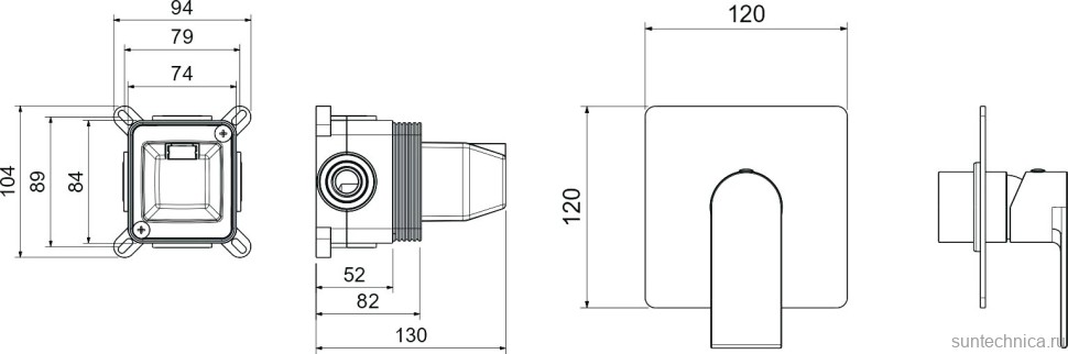 Встраиваемый смеситель для душа и ванны AQUATEK Лира AQ1466MB С ВНУТРЕННЕЙ ЧАСТЬЮ, матовый черный