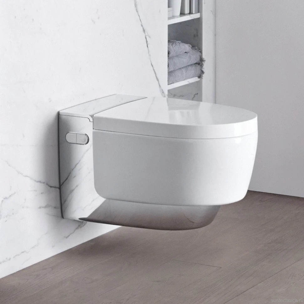 Умный унитаз подвесной Geberit AquaClean Mera Comfort 146.214.21.1 с системой удаления запахов, глянцевый хром