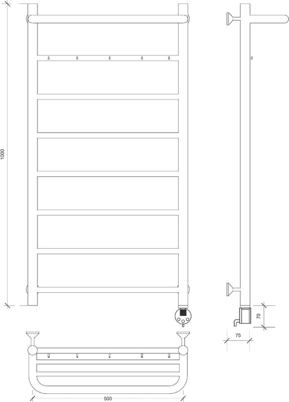 Полотенцесушитель электрический Secado Триада 1 КСП 105x55 см, подключение справа, глянцевый хром, лесенка, с полкой