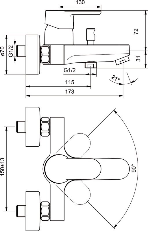 Смеситель для ванны с душем Ideal Standard Ceraplan III B0718AA