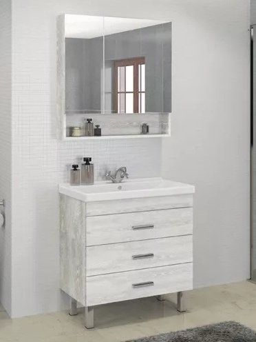 Мебель для ванной комнаты Comforty Никосия 80Н напольная, белый дуб, с раковиной Fest 80