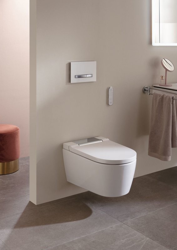 Умный унитаз подвесной Geberit AquaClean Sela 146.224.21.1 вставка глянцевый хром