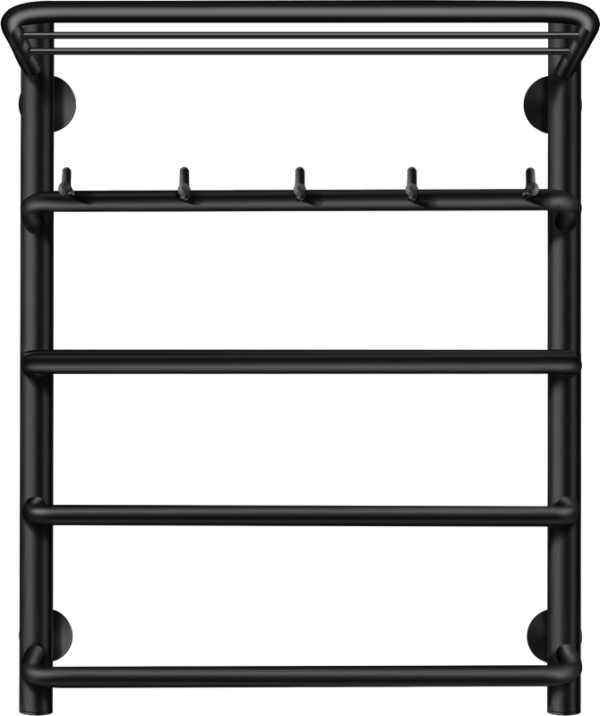 Полотенцесушитель водяной Secado Мерида 1 КСП 60x55 см, матовый черный, лесенка, с полкой