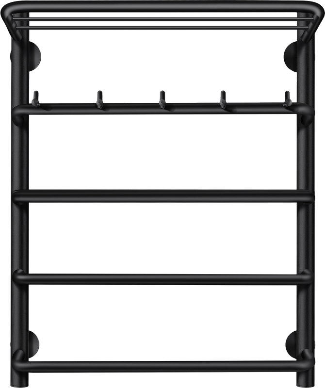 Полотенцесушитель водяной Secado Мерида 1 КСП 60x55 см, матовый черный, лесенка, с полкой