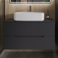 Тумба с раковиной Orange Line 100 подвесная, 2 ящика, матовый графит с раковиной B07-600W