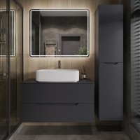 Тумба с раковиной Orange Line 100 подвесная, 2 ящика, матовый графит с раковиной B07-600W