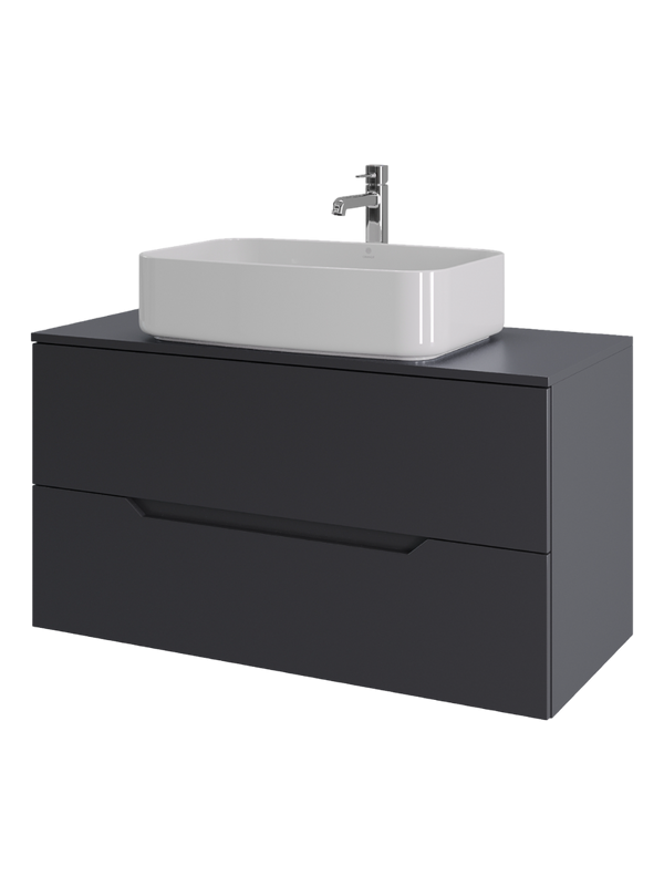 Тумба с раковиной Orange Line 100 подвесная, 2 ящика, матовый графит с раковиной B07-600W