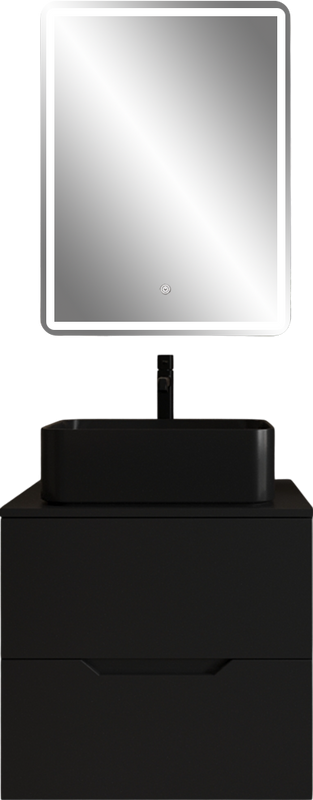 Мебель для ванной комнаты Orange Line 60 подвесная, 2 ящика, матовая черная с раковиной B02-460MB