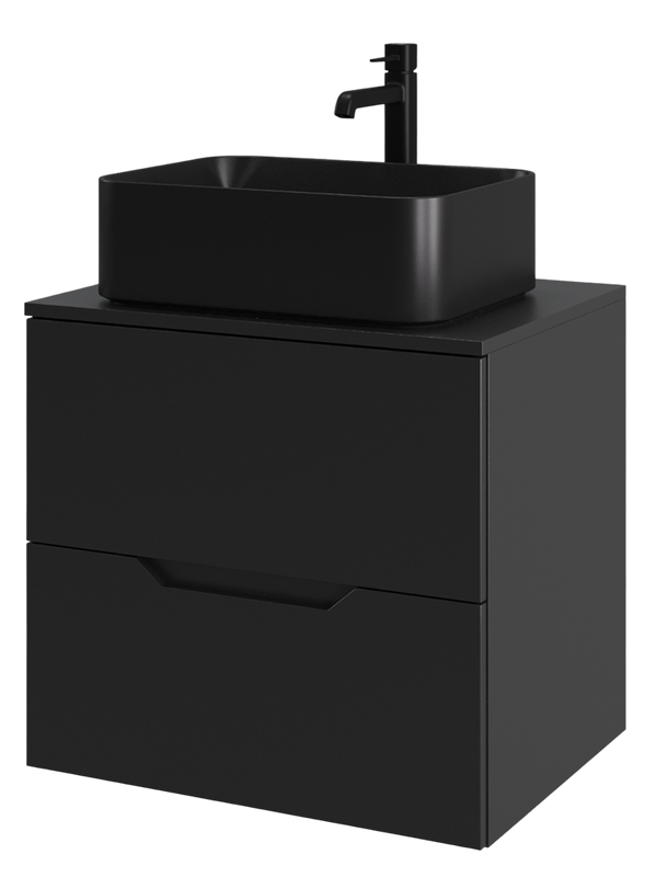 Мебель для ванной комнаты Orange Line 60 подвесная, 2 ящика, матовая черная с раковиной B02-460MB