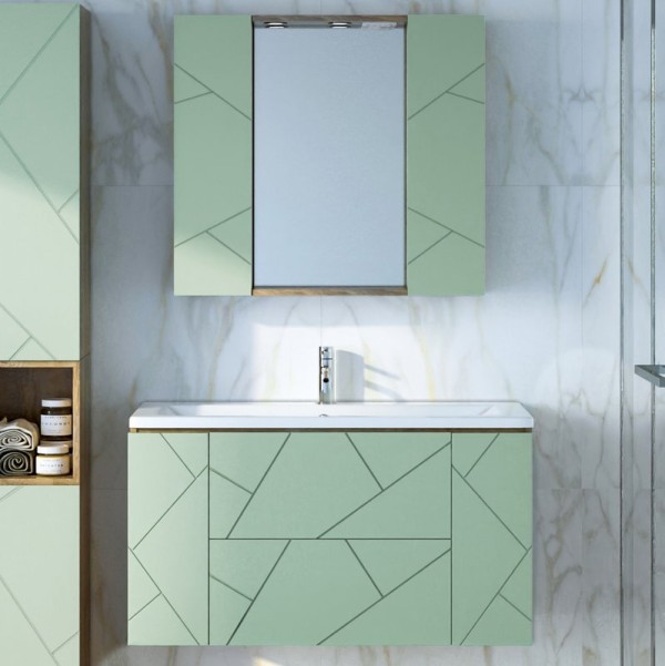 Мебель для ванной комнаты Бриклаер Кристалл 100 фисташка, дуб гранж песочный