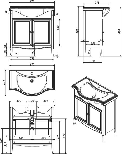 Мебель для ванной комнаты Caprigo Лион 80 2 дверцы, орех античный