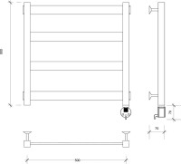 Полотенцесушитель электрический Secado Комано 1 R 65x55 см, подключение справа, хром, лесенка