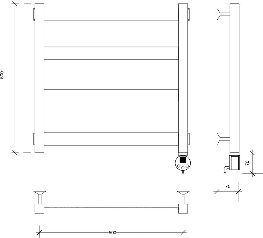 Полотенцесушитель электрический Secado Комано 1 R 65x55 см, подключение справа, хром, лесенка