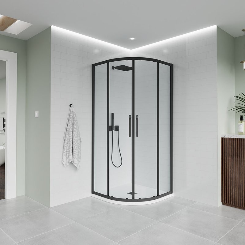 Душевой уголок Veconi Evo 200 B 80х80 см, профиль матовый черный, стекло прозрачное