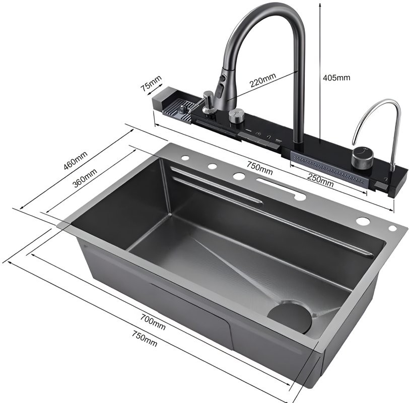 Мойка кухонная Ceruttispa Gloria II nano black, черная
