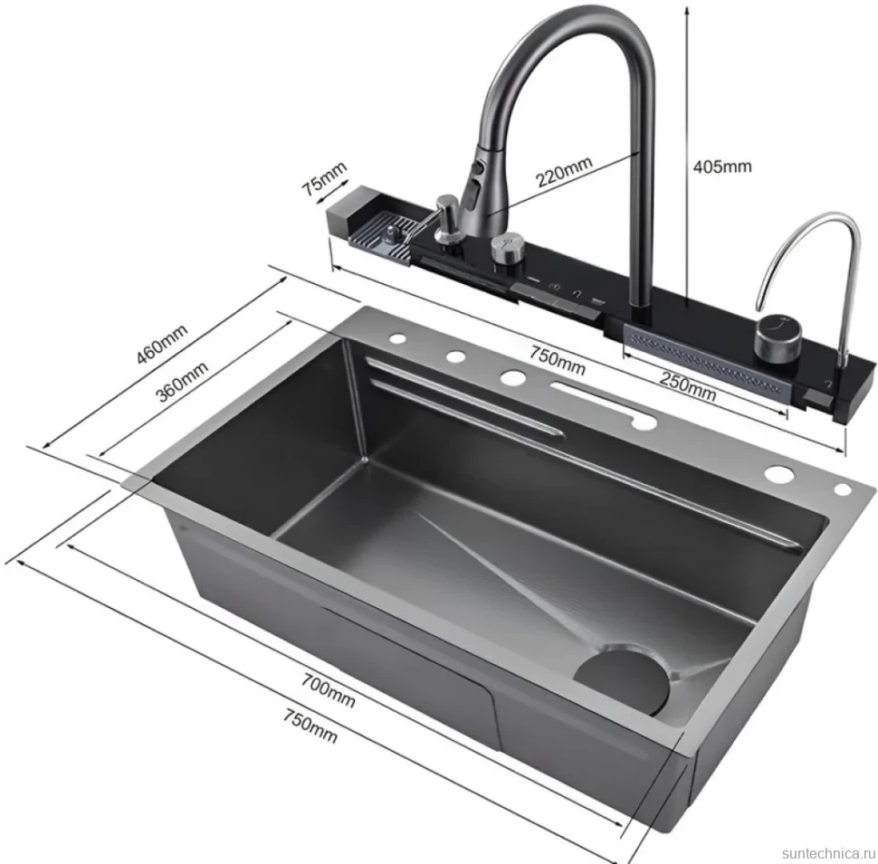 Мойка кухонная Ceruttispa Gloria II nano black, черная