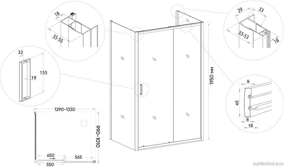 Душевой уголок Veconi Rovigo RV-046B 130x100