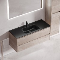 Тумба с раковиной Sancos Libra 120 дуб галифакс натуральный, черная раковина CN7006MB