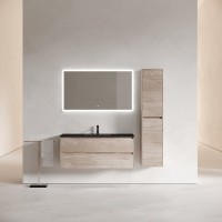 Тумба с раковиной Sancos Libra 120 дуб галифакс натуральный, черная раковина CN7006MB