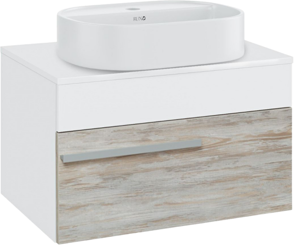 Тумба с раковиной Runo Вудлайн 65 подвесная, скандинавский дуб, раковина Nuovo 50