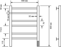 Полотенцесушитель электрический Comfysan Noumi EC-6 60x45 см, подключение справа, слева, хром, лесенка, из стали
