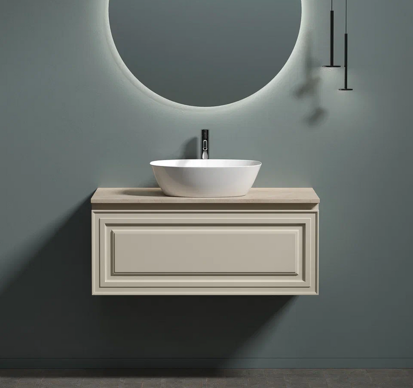 Тумба под раковину со столешницей Sancos Very 100 beige soft, столешница бежевая, с отв. под смеситель