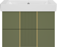 Тумба с раковиной Brevita Vega 80 подвесная, зеленая, золото